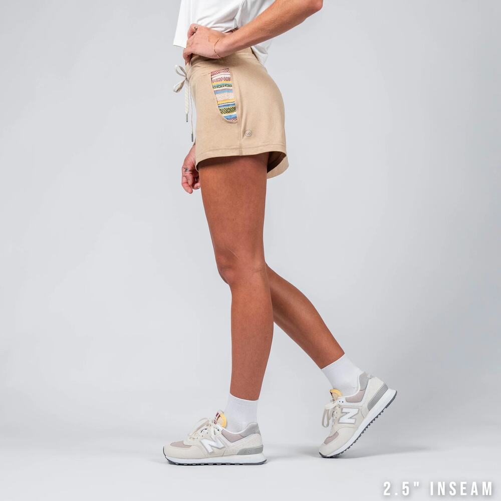 Wowie Kozie Lounge Shorts Wheat Tan Women’s Small Boho Tribal Pocket Loungewear - Picture 14 of 16